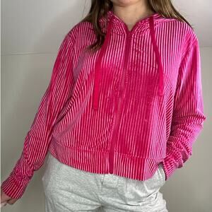 Colsie: Hot Pink Velour Ribbed Zip Up Hoodie